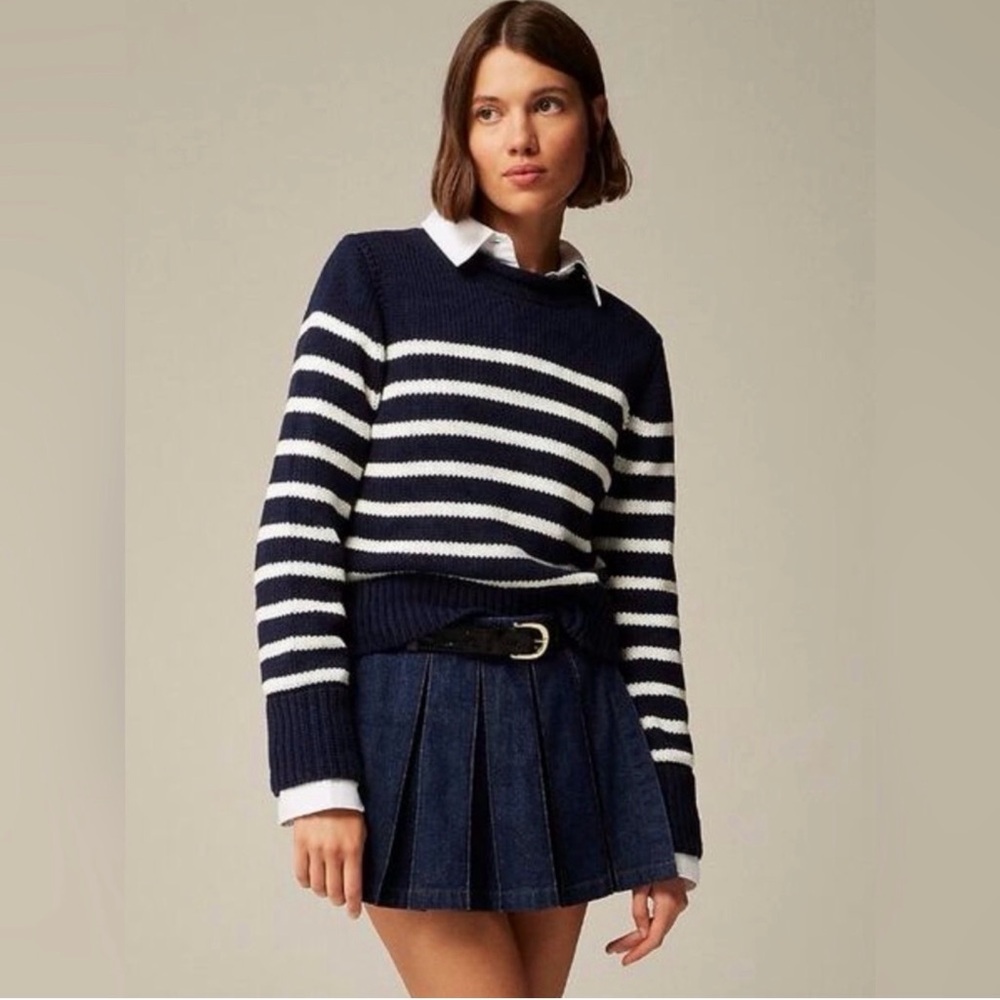 J. Crew New Heritage Rollneck Sweater- Dark Blue/Navy and White Stripe, Nautical